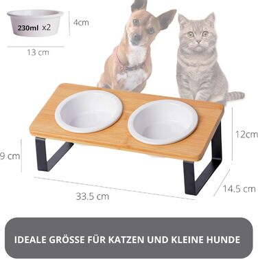 Підвищена годівниця для котів, ергономічна керамічна годівниця з дерева та бамбука, для котів та маленьких собак