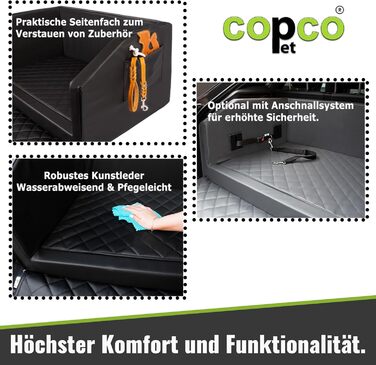 Автомобільне ліжко для собак CopcoPet: захист багажника, чорне, 90x55x38 см, штучна шкіра, водовідштовхувальне, стійке до подряпин