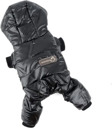 PAIDEFUL Зимовий теплий пуховик для собак - куртка з капюшоном, водонепроникна, для чихуахуа та інших маленьких порід, чорний, S (довжина спини 20 см, обхват грудей 32 см)