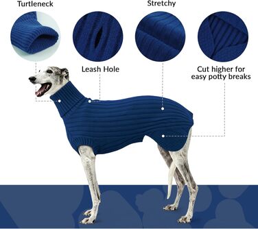 Свитер для собак Whippet та грейхаундів, теплий зимовий одяг для борзих (темно-синій, розмір S)