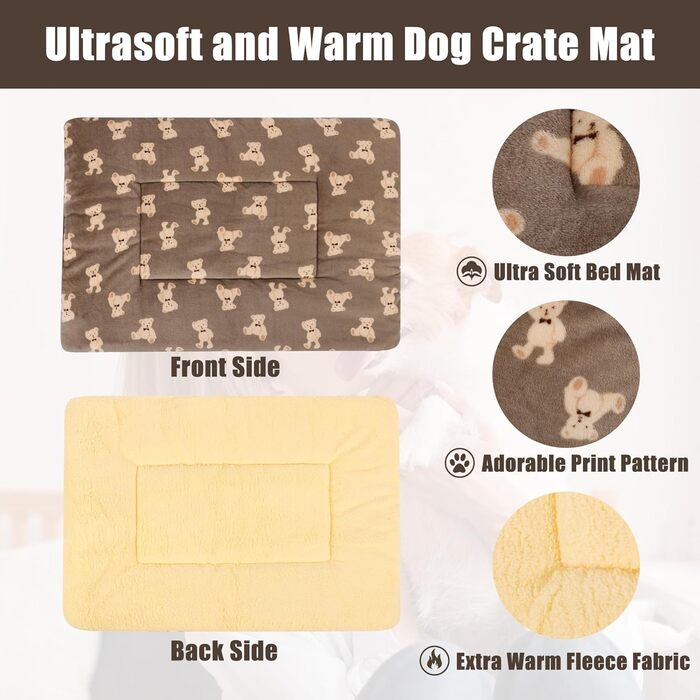 М'який лежак для собак у переносці 80x60 см, лежанка для собак у клітці, ковдра для домашніх тварин, підходить для середніх собак та котів (чистий сірий, плюшеві ведмедики)