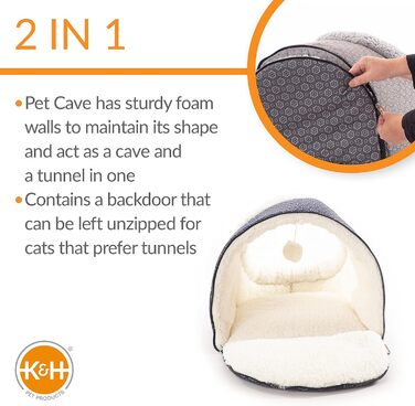Лежак для котів K&H Thermo-Pet Cave, не обігрівається, темно-синій, геометричний візерунок, 43,2x38,1x33,2 см