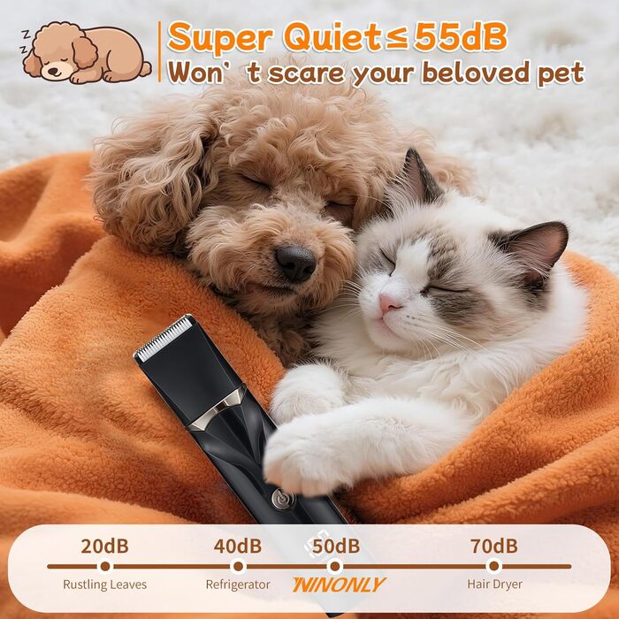 Набір для стрижки собак 4 в 1 Ninonly: тиха, акумуляторна машинка для собак та котів з 4 насадками для тіла, лап, очей та вух. Тример для лап. Чорний колір