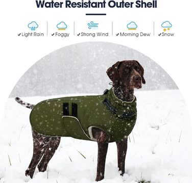 Зимова куртка для собак IECOii, водонепроникна, регульована, з світловідбиваючими елементами, військовий зелений (M)