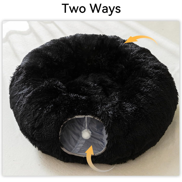 Туннель-лежанка для котів HIPIPET з плюшу, чорного кольору, для закритих приміщень, багатофункціональна іграшка для кошенят, середніх та великих котів