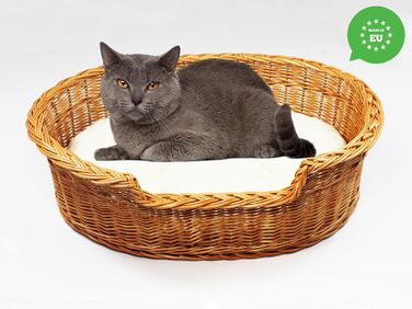 Плетене ліжко для собак та котів з лози, 43x28x10/14 см, з подушкою (47x32x15 см)