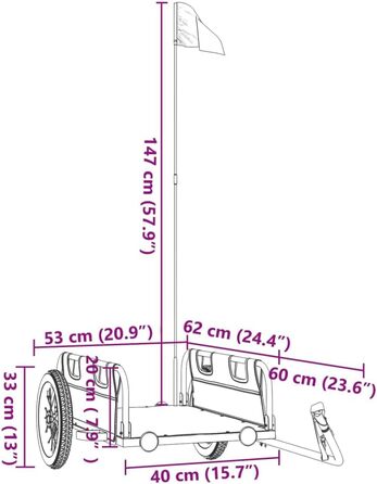 Причіп для велосипеда, вантажний, чорний, 122 x 53 x 33 см