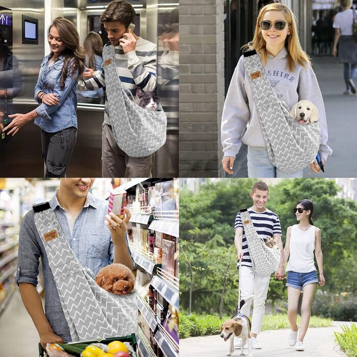 Сумка-переноска для собак Vrbabies, для маленьких собак та інших домашніх тварин до 5 кг, регульована, ідеальна (смугаста сіра, регулювання ремінця)