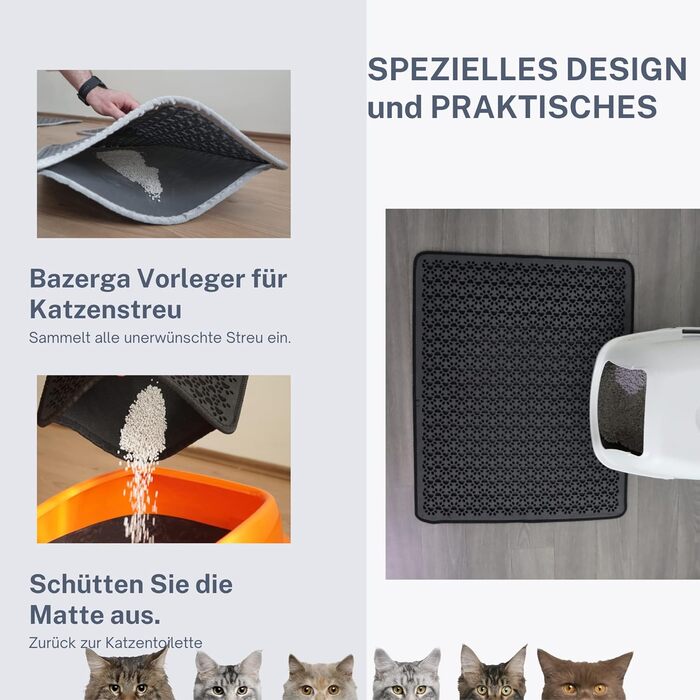 Килимок під лоток для котів, чорний 60x74 см, двошаровий, з EVA, водонепроникний, великий розмір