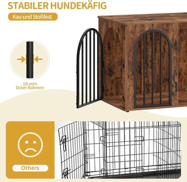Меблі-клітка для собак Hzuaneri, вольєр-тумба з 3 дверима, 80 см, колір вінтажний коричневий