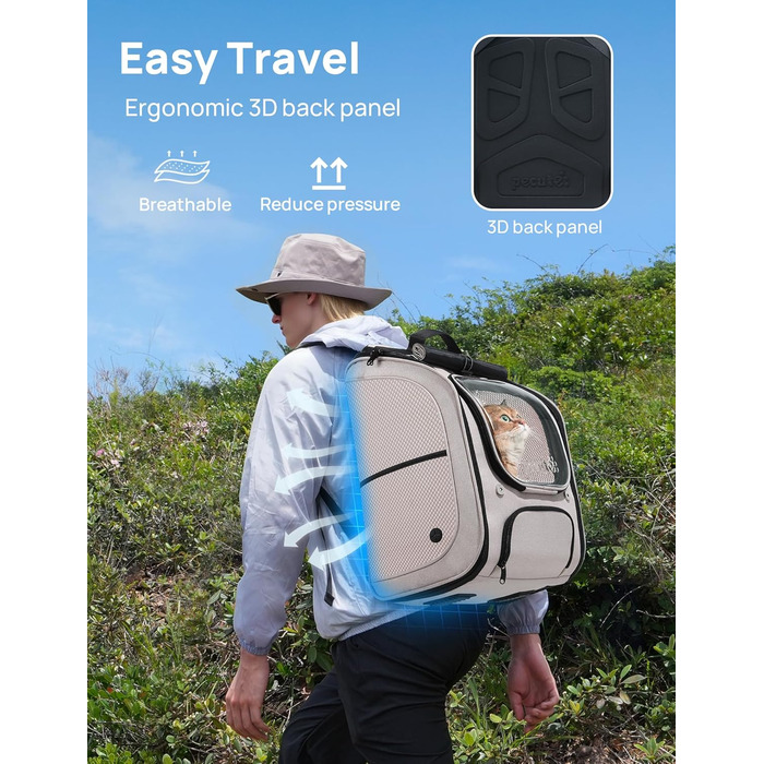 Рюкзак для кота Pecute з вікном-бульбашкою, дихаючий, 42x32x26 см, Khaki