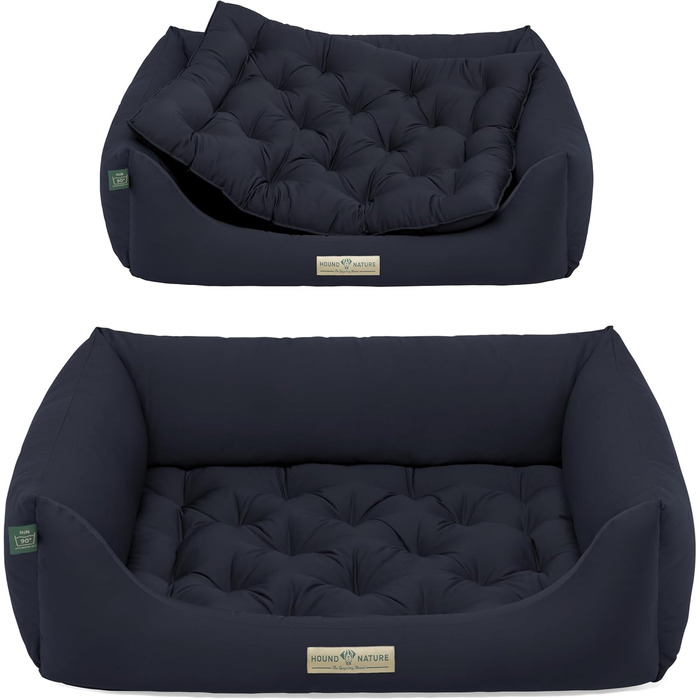 Ортопедичне ліжко для собак HOUND & NATURE Zermatt, корзина для собак середнього розміру з високим бортиком, м'яке собаче ліжко з подушкою (M - 95x70 см), темно-синій