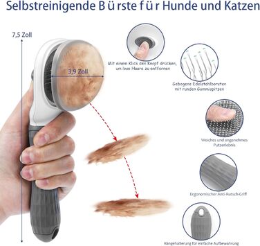 Набір щіток для собак, 5 шт., для догляду за шерстю, самоочищувані, для великих та середніх собак, котів та дрібних тварин, ідеально підходить для довгої та короткої шерсті, зменшує випадання шерсті (сірий)