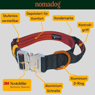 Нашийник для собак Nomadog Trailblazer XL - міцний тактичний нашийник з ручкою, алюміній, для великих собак