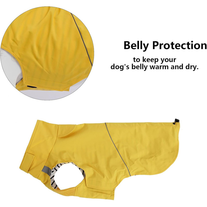 Водонепроникний дощовик для собак Morezi з відбиваючими смугами та захистом живота - Легко одягається (липучка) - для Такс та Коргі - Жовтий - XL X-Large (Обхват грудей: 55-58 см)