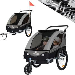 Дитячий причіп Tiggo S2 2-в-1 з підвіскою та поворотним з'єднанням 360° (Сірий)