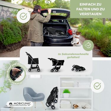 Візок для собак Mobiclinic® Pets, чорний, до 15 кг, з великим кошиком, 3 вікна, гальма, тримач для напоїв