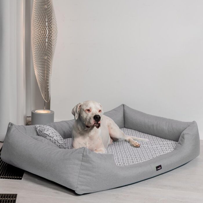 Ортопедичне ліжко для собак Tierlando® Ellen з матрацом з піною з пам'яті та текстурованою облямівкою. Розмір: 90x75 см, колір: тауп. Підходить для великих і маленьких собак.