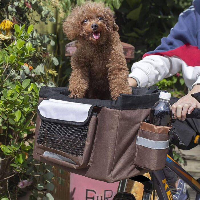 Фарбована сумка на велосипед для тварин, кошик для собак і котів, кошик для руля велосипеда, рюкзак для тварин, знімний кошик для руля велосипеда, для пікніків, шопінгу, подорожей, кемпінгу, коричневий