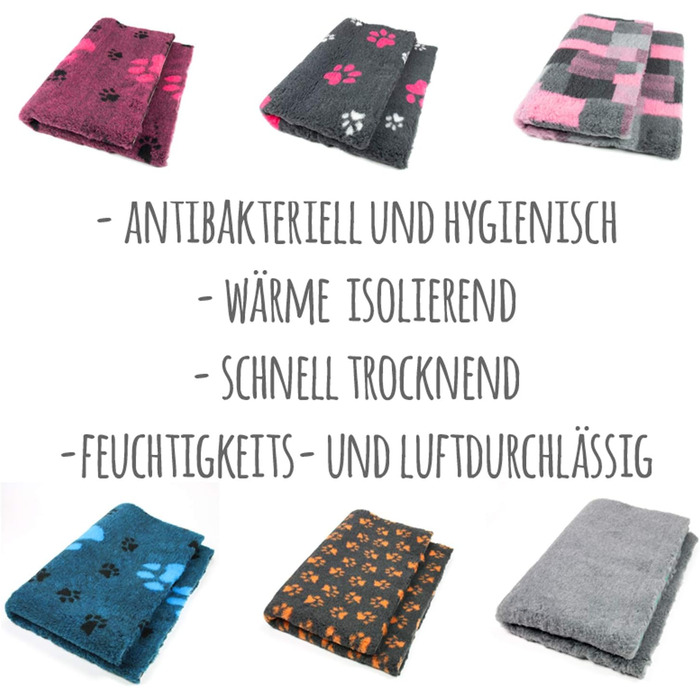 Преміум ковдра для собак ProFleece, сіра з чорними лапами, 75 x 50 см | Антибактеріальна, антиалергенна, неслизька, дихаюча, ізолююча