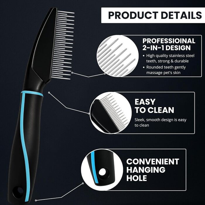 Гребінець для тварин з нержавіючої сталі з подвійним ефектом, для собак та котів з довгим та коротким хутром - м'який захват для безпечної та ефективної догляду за шерстю