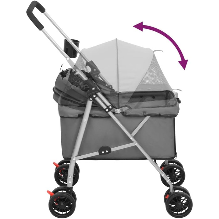 Складаний візок для собак vidaXL 76x50x100 см, сірий, оксфордська тканина, собачий візок-трансформер