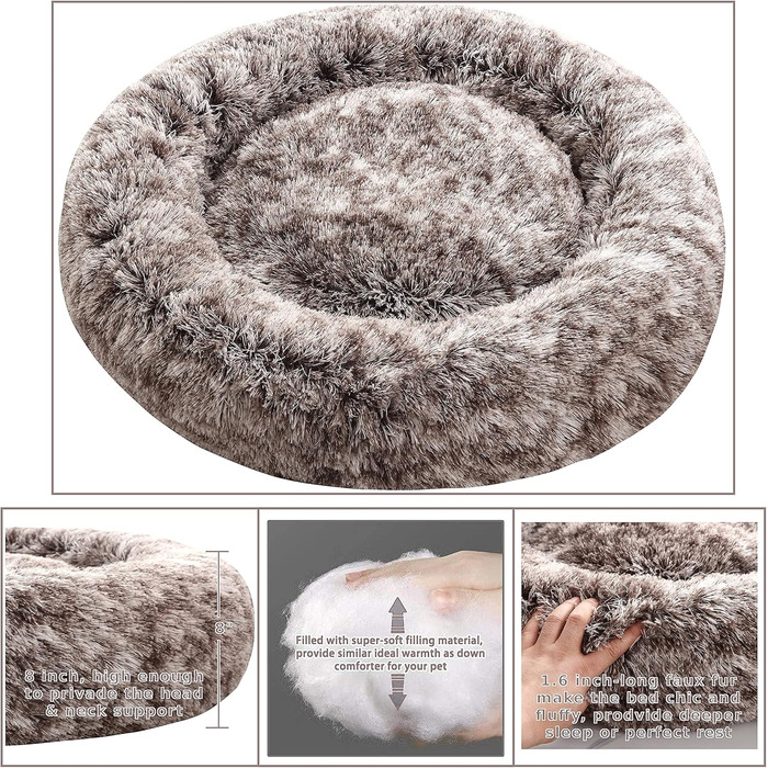 Крісло-лежанка для собак XXL, кругле, знімний, пральний чохол, анти-тривожне, штучне хутро, м'яке, комфортне, пухнасте ліжко для тварин (100 см), велике - 100 см (дуже велике - 115 см, коричневе)