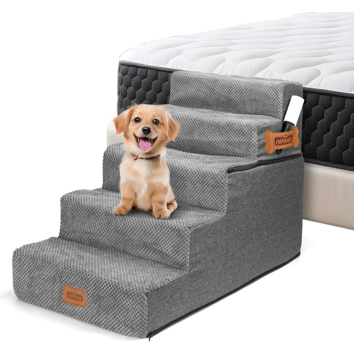 Східці для собак Nobleza - пандус для тварин з валиком для ворсу, 5 сходинок. Підходять для собак та котів, для ліжка та дивану