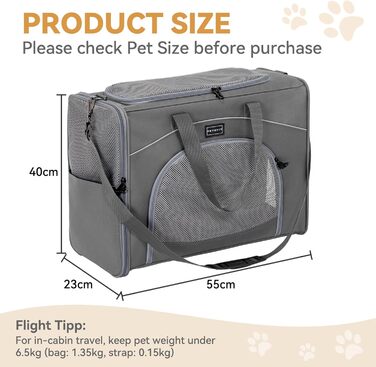 Транспортна сумка для собак та котів Petsfit 55x40x23 - переноска для тварин в літак, авто, поїзд (сірий)