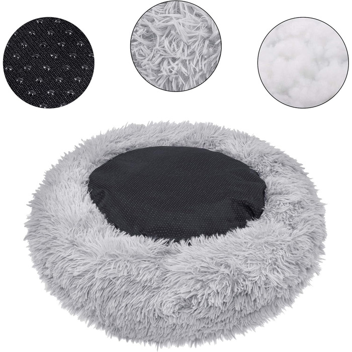 Кругле ліжко для собак Springos з штучного хутра, 90 см, сірий колір - комфортний та затишний лежак з антиковзною основою
