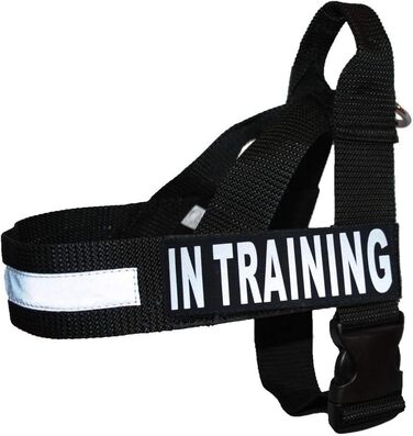 Сервісна нейлонова шлейка для собак In Training, анти-ривкова, з 2 відбивними знімними нашивками, для гідів і асистентів, розмір S (обхват 50,8-63,5 см)