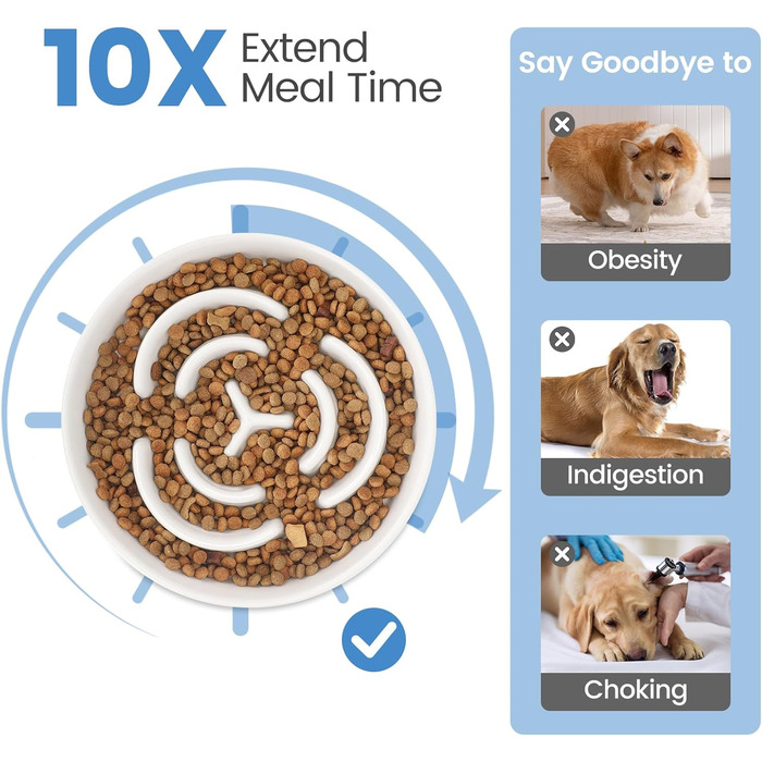 Антислизька годівниця для собак, Slow Feeder, кераміка, Ø 20.5 см, для середніх та великих собак, миюча, безпечна для їжі (біла)