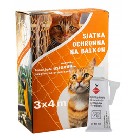 Захисна сітка на балкон для котів 3x4 м, комплект із кріпленнями та клеєм