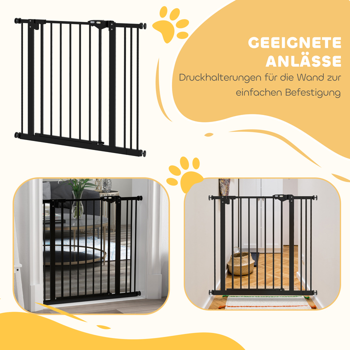 PawHut Door Gate Guard, Шлагбаум, 74-87 см, Сходові ворота для домашньої тварини, Ворота для собаки в т.ч. різні надставки, Захисні ворота без свердління, Метал, Пластик, Чорний | Аосом