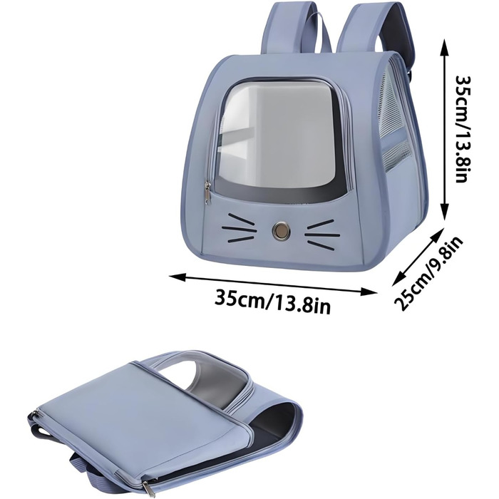 Рюкзак для кота з сіткою, портативний та складаний, переноска для домашніх тварин, дихаючий та складаний рюкзак для домашніх тварин, з прозорим вікном, для тварин до 6,5 кг