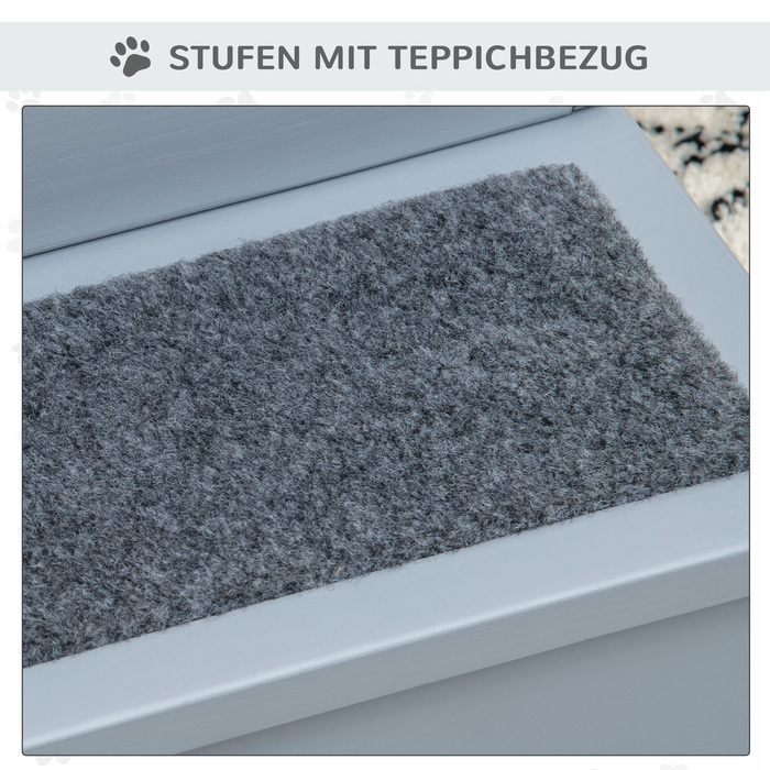 PawHut Pet Stairs Сходи для собак з 3 сходинками та килимом, для зберігання, сірий, 40.5x44.5x38 см для маленьких собак та котів