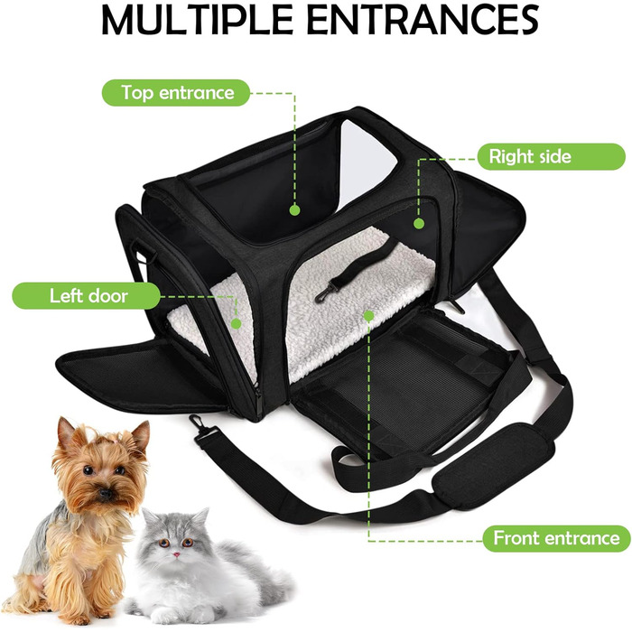 ALLSOPETS Складана переноска для собак і котів, авіаційна сертифікована сумка-переноска для подорожей, транспортування, чорна