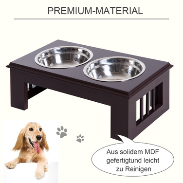 PawHut Dog Bowl Набір з 2 мисок для їжі з нержавіючої сталі, піднята миска для кішки, МДФ, проста в обслуговуванні, кава, 44x24x15см| Аосом