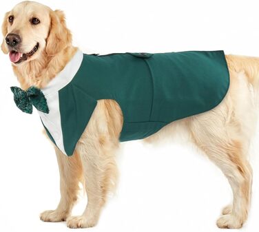 Костюм для собак 'Smoking' з банданою та краваткою, формальний наряд для свят та вечірок, розмір M/XXL, темно-зелений