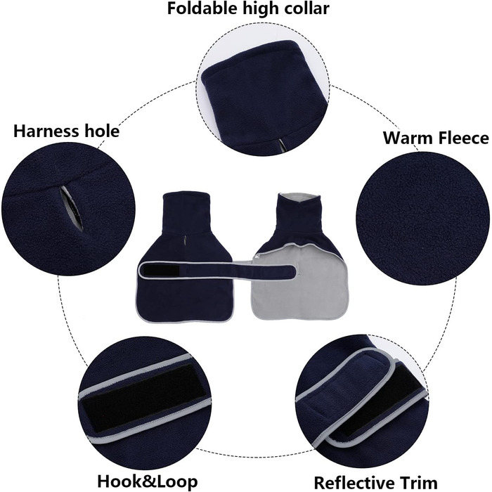 Теплий зимовий одяг для такси (дворняг) Geyecete: куртка з отвором для шлейки, регульована, Navy Blue, S (довжина спини 36-38 см)