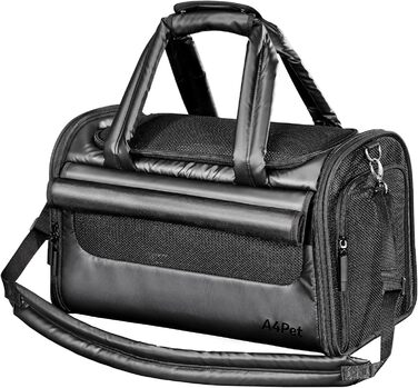 Транспортна переноска для кота/собаки 4 Pet, чорна, з сіткою та захистом, для подорожей літаком та авто