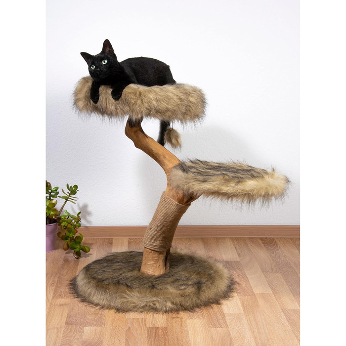 Котячий будиночок Dobar Jimmy з натурального дерева - когтеточка з джуту, іграшковий м'ячик, Ø 50 x 72-82 см, коричневий