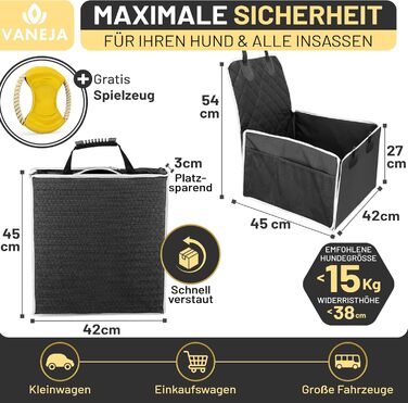 Автокрісло для собак VANEJA: безпечне та зручне автокрісло для маленьких собак, чорного кольору, з водонепроникним кошиком та фіксаторами, TÜV-сертифіковане