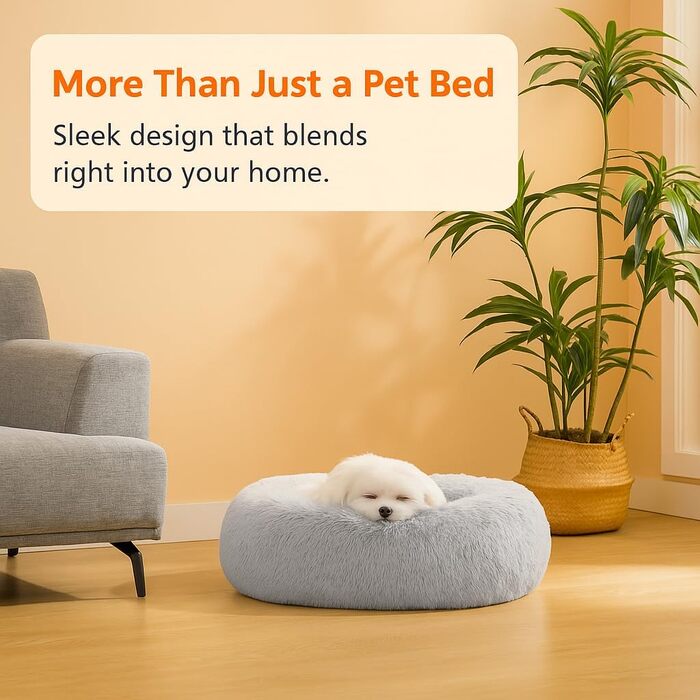 Крісло-лежанка для собак та котів Flamingo, м'яке, у вигляді подушки-донат, 55 см, колір мокко