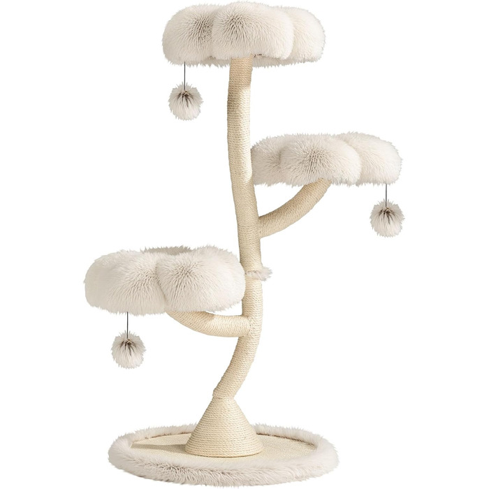 Котячий будиночок-крісло Fudajo з 3 лежаками, котячий комплекс з сизалю та плюшу, висота 125 см, діаметр 59 см, до 15 кг