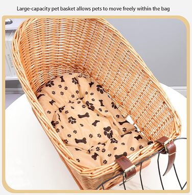 Кошик для собак на велосипед з ротангу – зручна переноска з захисним ґратом та м'яким бавовняним килимком для багажника велосипеда