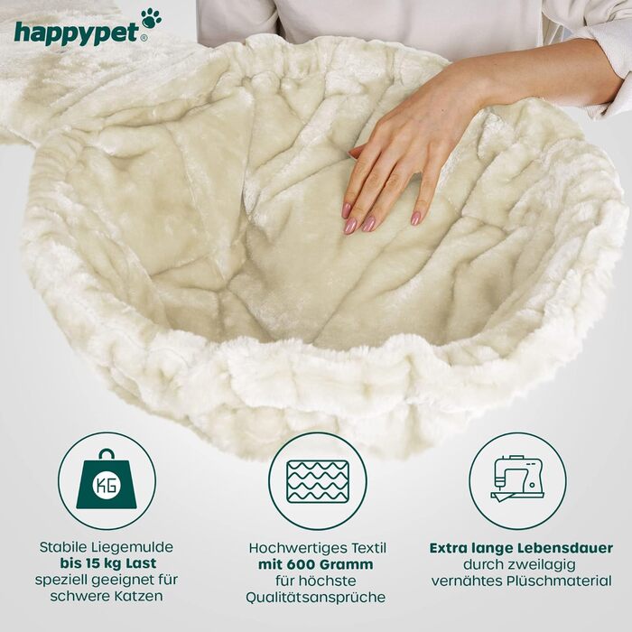 Дряпак для великих котів HAPPYPET Oscar 161 см, преміум, стійкий, 47 кг, стовпи 12 см, для мейн-кунів, деревина, плюш 600 г, кремовий