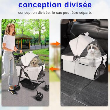 Дитяча коляска для собак та котів, складана, до 15 кг, з підстаканниками (Сірий, 50x65x99 см)