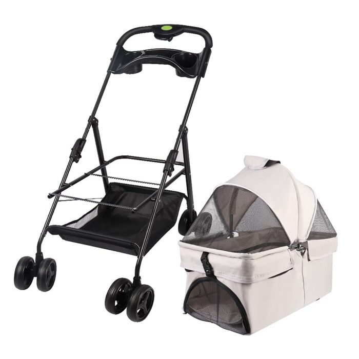 Візок для собак середніх порід, 25 кг, 4-колісний візок для собак та котів, складаний, для подорожей, сірий (50 x 65 x 99 см)