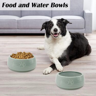 Керамічні годівниці для собак 2 шт., 16 см діаметр x 6,1 см висота, годівниці для домашніх тварин, миска для їжі та води для цуценят, миска для котів, захищає шийний відділ хребта, для собак та котів маленьких та середніх порід, зелений